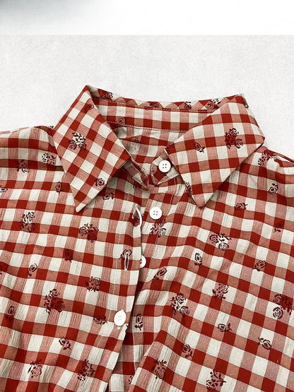 Pattern Twist Thigh-high High-low Shirt Floral Slit + Skirt Details Red Print Plaid