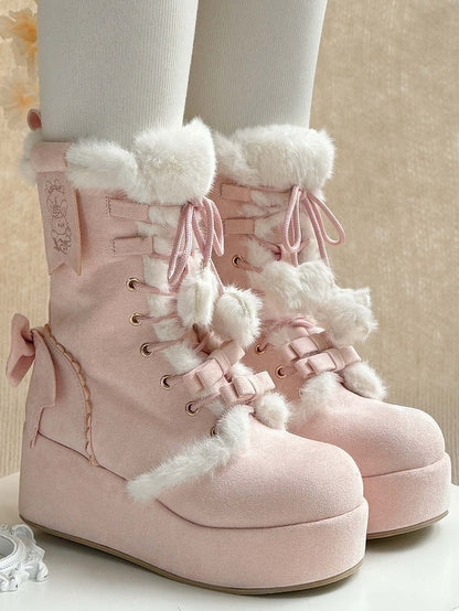 Sweet Lolita Platform Boots Pink Star Heart Bow 4cm Heel