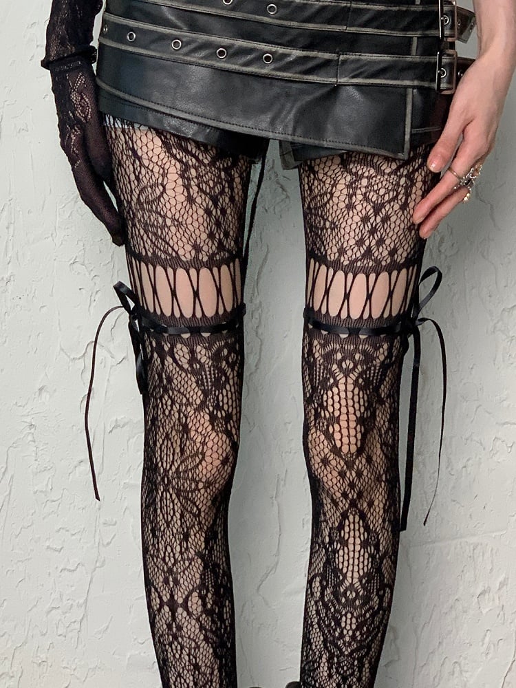 Self-tie Color Design 5 Punk Hollow-out Options Tights Straps
