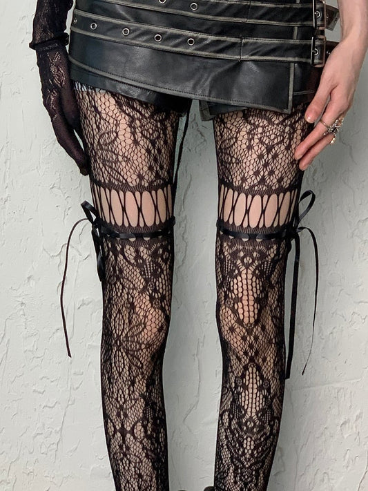 Self-tie Color Design 5 Punk Hollow-out Options Tights Straps