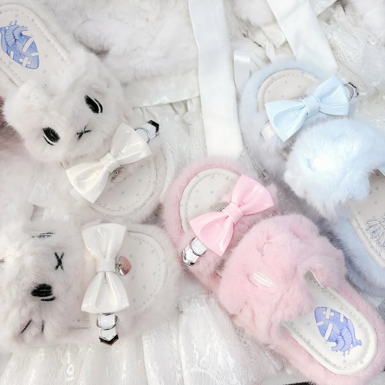 Kei Plush Slippers Rebellious Jirai Embroidery Pink Kitten -