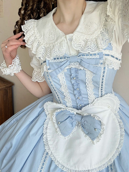 パンスリーブカラーのピーターコットンショートホワイトブラウス