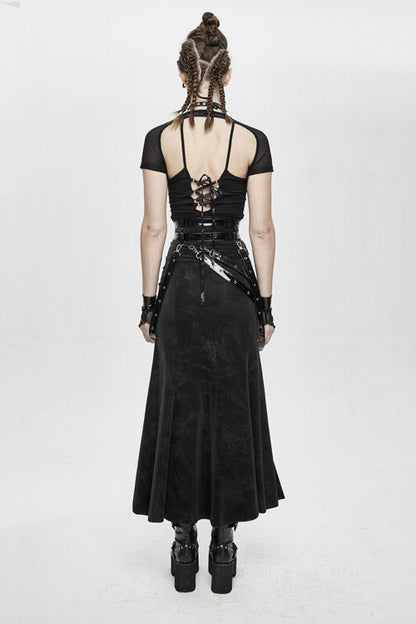 Black High Side Slit Sexy Adjustable Loop Gothic Half Skirt for Women