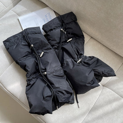 Leg with Puffer Straps Punk Drawstring Warmers White/Gray/Black