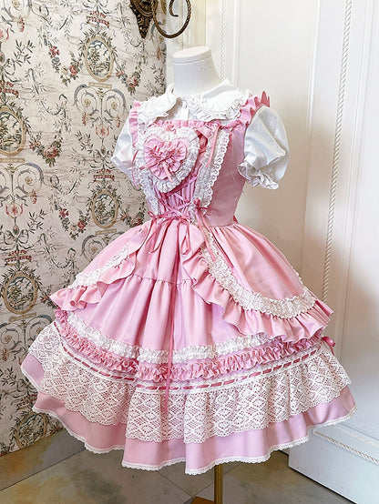 古いドレススカート ロリータ 取り外し可能なジャンパー パッド入り ハート スクール ピンク ボディス