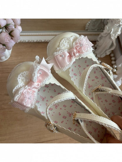 Charming Lace Bow Round Toe Pumps - 5cm Mid Heels - Blossoms