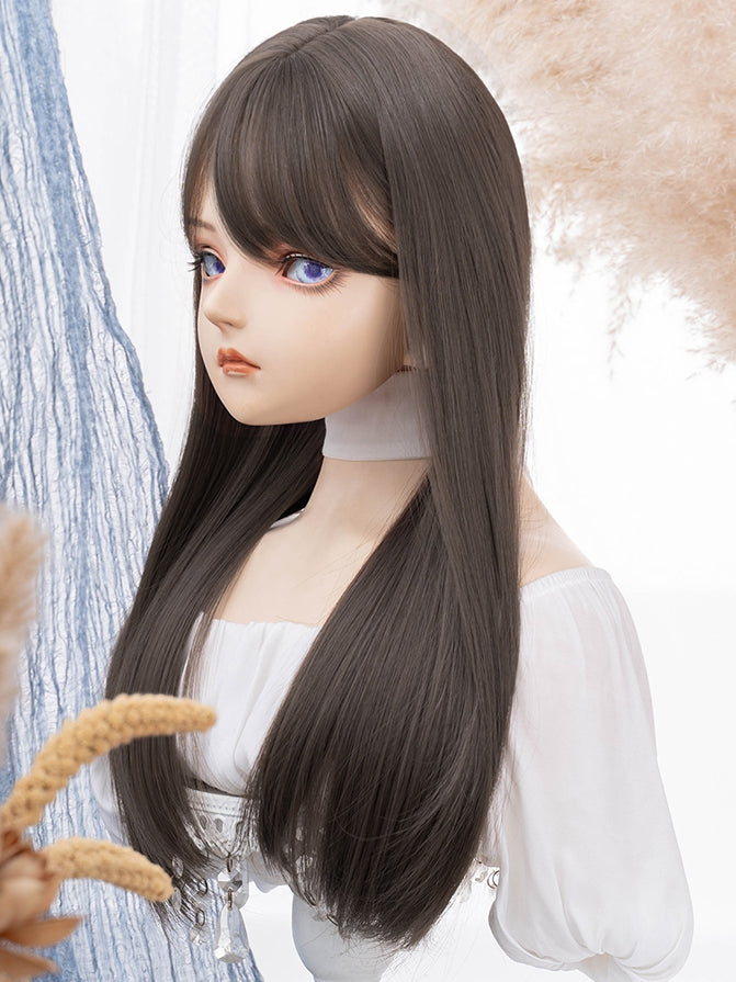 Perücke Pony mit Länge Braun Glatt Air 60CM