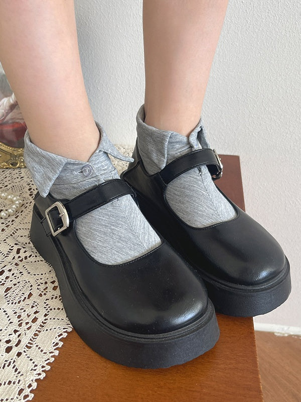 Button Socks Collar Design White/Black/Gray Turn-Down