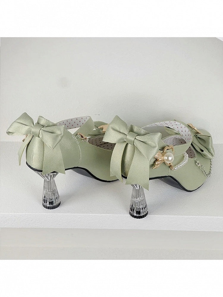 Pearl Chain Pointed Toe Mary Jane Heels with Mermaid Design - Meng Ka Jiang