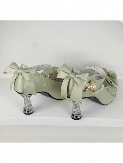 Pearl Chain Pointed Toe Mary Jane Heels with Mermaid Design - Meng Ka Jiang