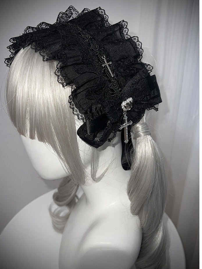 2-Color Gothic Cross Bow Hairband with Lace - Tan Tuan