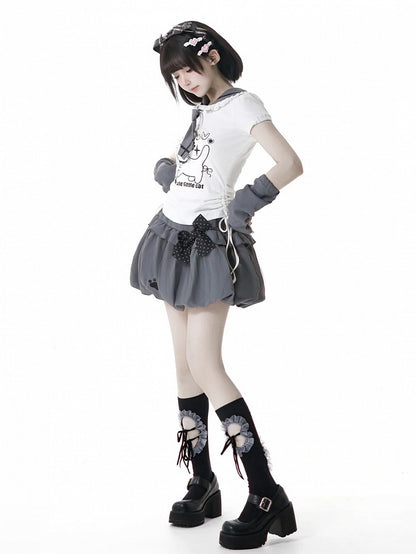 足跡刺繍バブルスカート キャット グレー