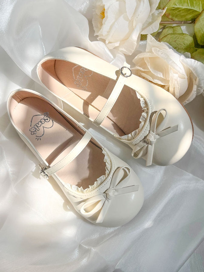 Lolita Beige with Matte Shoes Bow Flat Round Knotted Toe