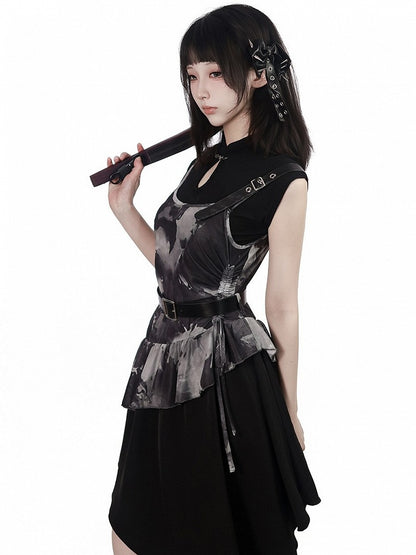 Black Cheongsam Collar Sleeveless Top - PINK SAVIOR
