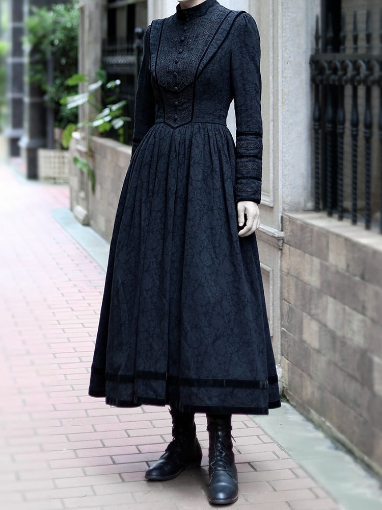 Robe Lolita noire élégante à manches longues de style édouardien