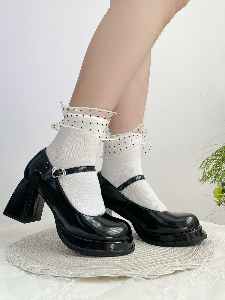 ホワイトの水玉模様のオーガンザトリムのスイートロリータアンクルソックス