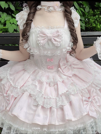 Pink Balletcore Princess Lolita Corset JSK with Lace Trim - Windsor Sweet Dream