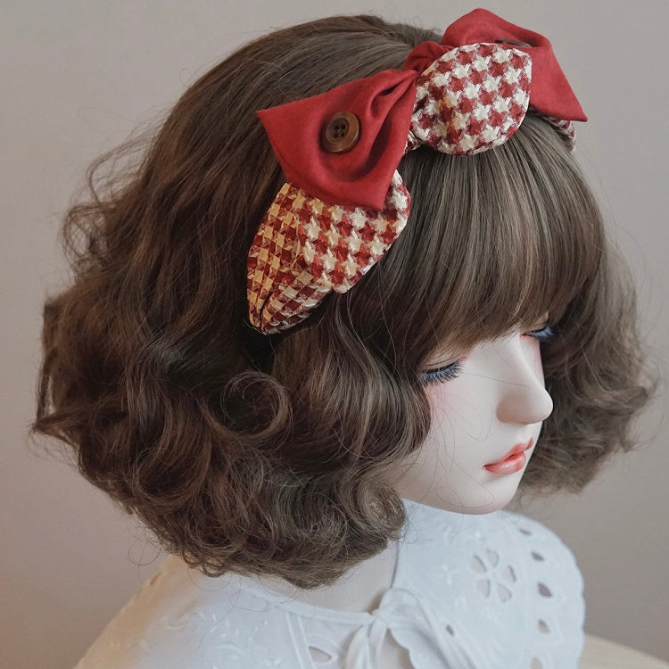 千鳥格子の赤い蝶結びのKCパターン