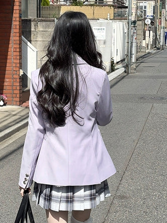 Stil Kragen Beige/Lila/Pink Uniform JK Blazer Preppy Notched