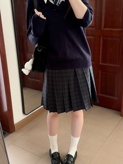 Length 42CM/45CM/55CM/65CM Plaid Uniform Pleated Skirt JK Green Pattern