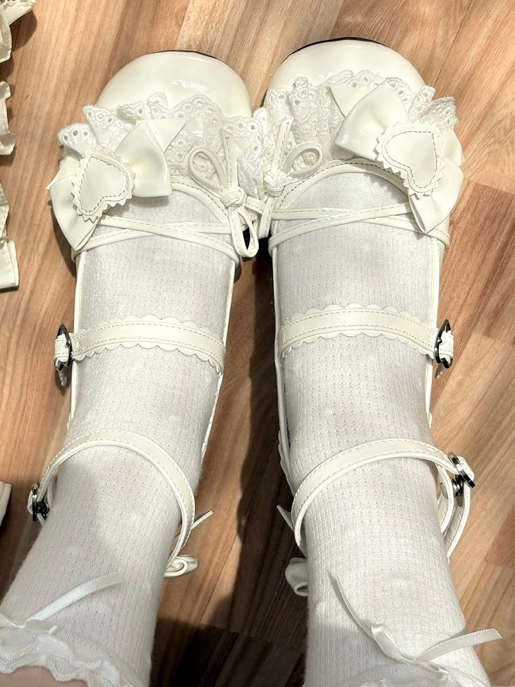 - with Lace Mid Heel Trim Lolita Mary Off-white Sweet Janes