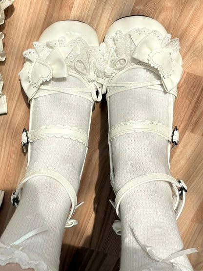 - with Lace Mid Heel Trim Lolita Mary Off-white Sweet Janes