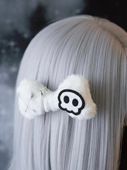 Skeleton Applique Details Pin White Plush Hairclip Bone Gothic