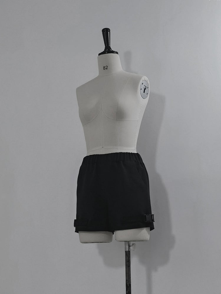 Black Buckle Cuffs Fashion Ouji Strap Shorts