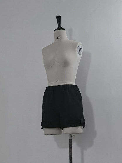 Black Buckle Cuffs Fashion Ouji Strap Shorts