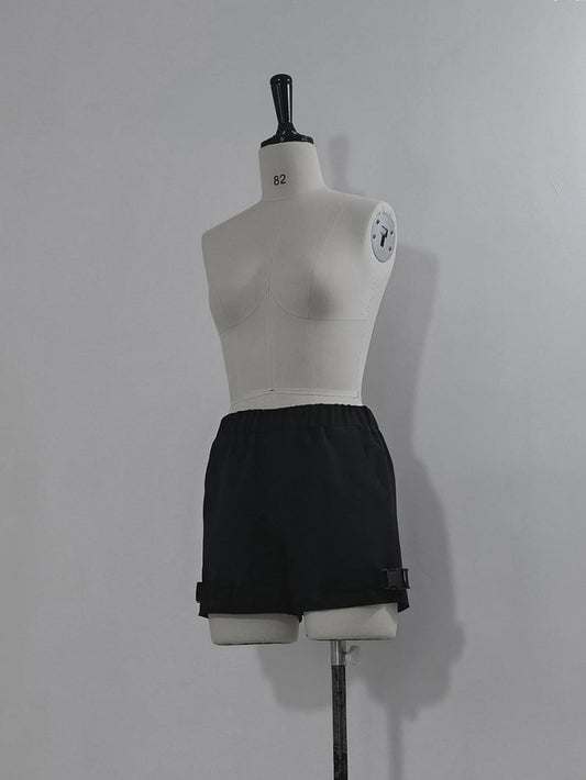 Black Buckle Cuffs Fashion Ouji Strap Shorts