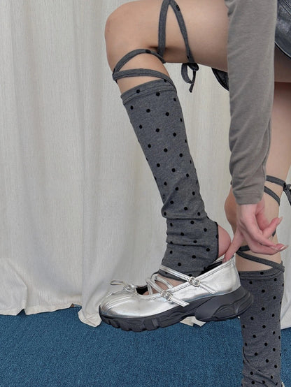 (Retro Leg Sweet Dot Warmers Polka Style) Lace-Up Slouchy