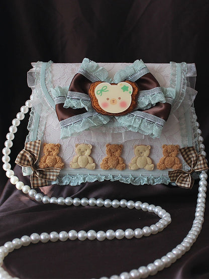 Bear Design Bowknot Details Lace Trim  Bag