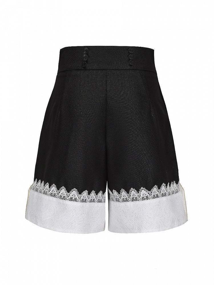 Ouji Lolita Gold Black High-Waisted Shorts Prince with Buttons