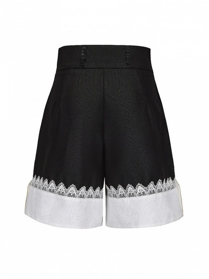 Ouji Lolita Gold Black High-Waisted Shorts Prince with Buttons