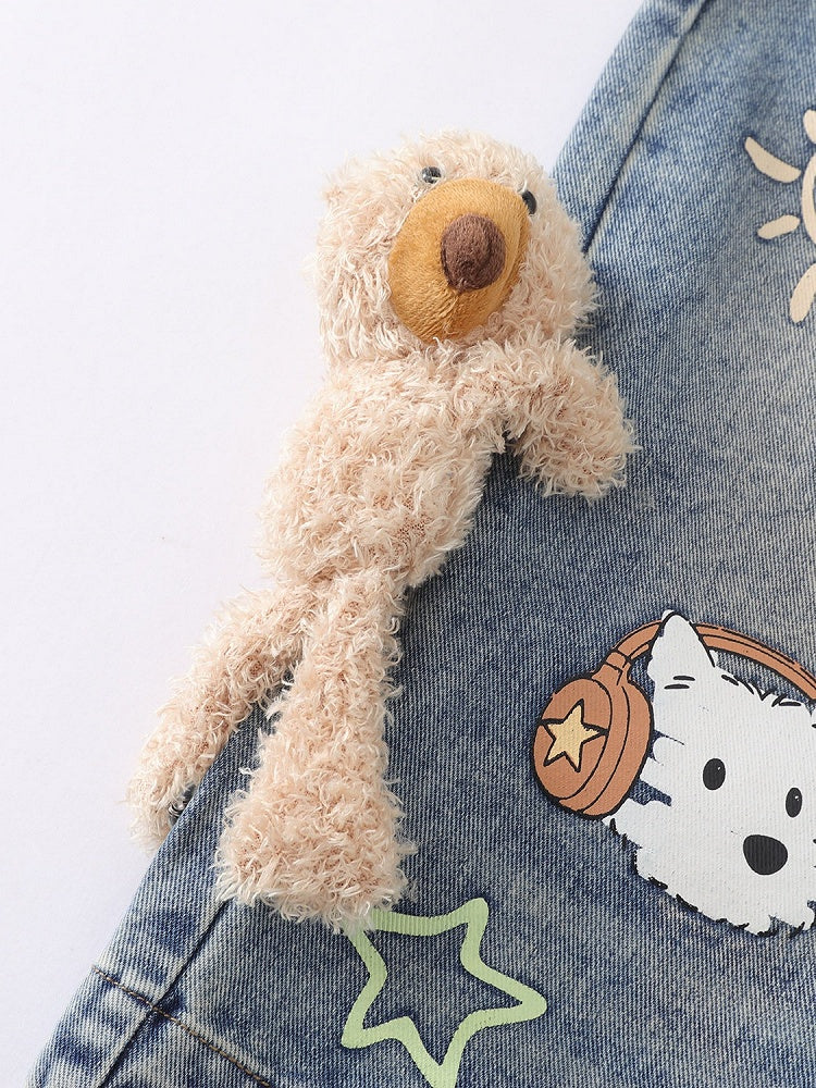 Blue Cropped Denim Jeans with Teddy and Graffiti - Languid Park