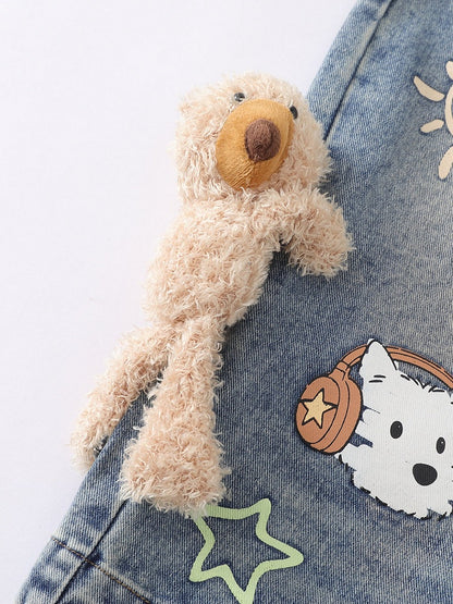 Blue Cropped Denim Jeans with Teddy and Graffiti - Languid Park