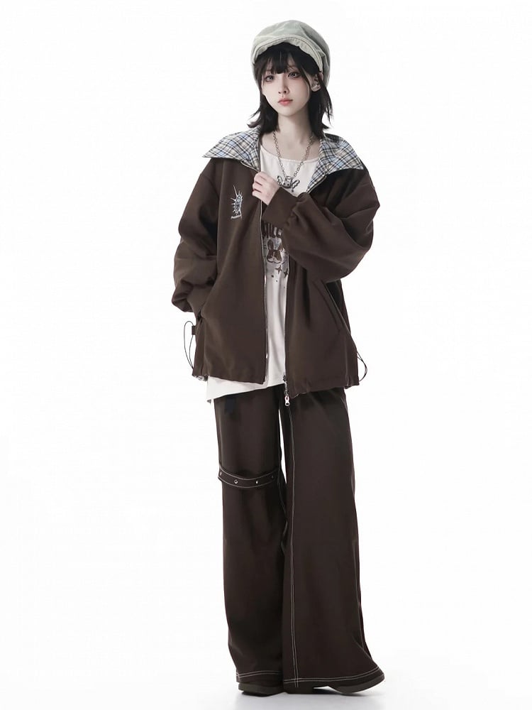 Jacket: Plaid Convertive Vintage Blue Fashion Millard Brown Caramel 2-Way