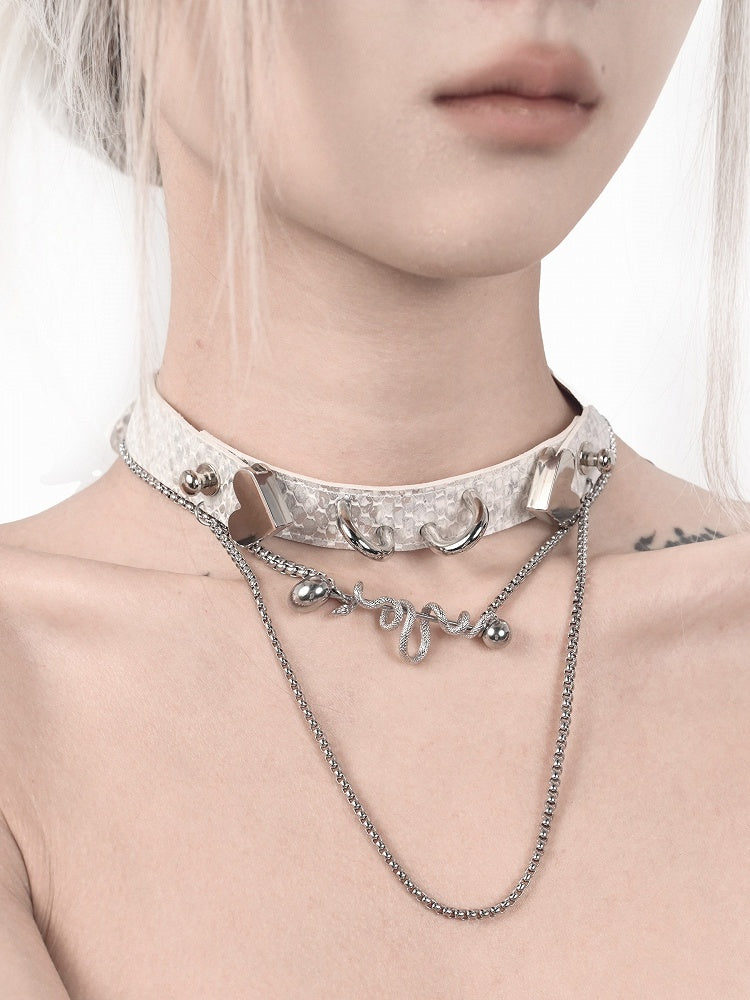 and Punk Heart-shaped Decorated White Choker Snake
