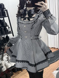White Set with Detachable Dress Jirai Pan Kei Shorts Black Mini Peter Houndstooth Puff - Collar Matching