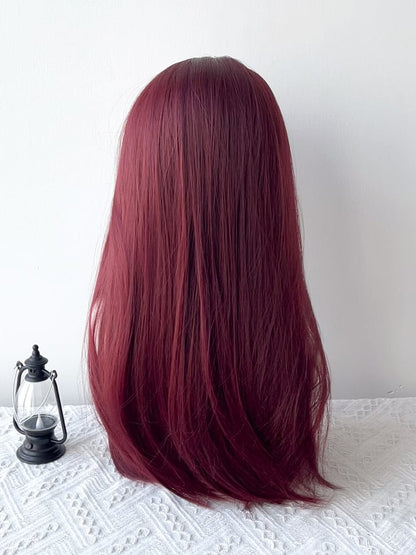 Full Long 65CM Straight with Bangs Burgundy Wig