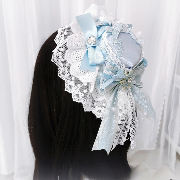 Lolita Mini Accent Lace Trim Hime Snowflake Blue/Pink/Red/Green Bowknot Details Hat