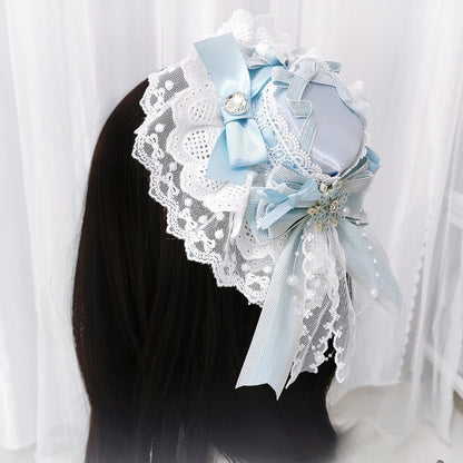 Lolita Mini Accent Lace Trim Hime Snowflake Blue/Pink/Red/Green Bowknot Details Hat