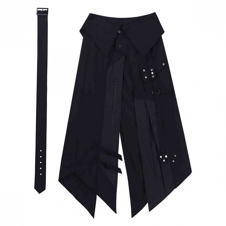 Schwarze Hose All + Techwear Top Set Ouji - Gürtel Ärmellos Mode Vollschürze Gothic