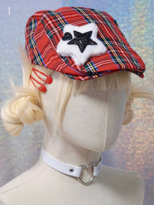 Star Hat 4 Plaid Options Pattern Beret Red Design