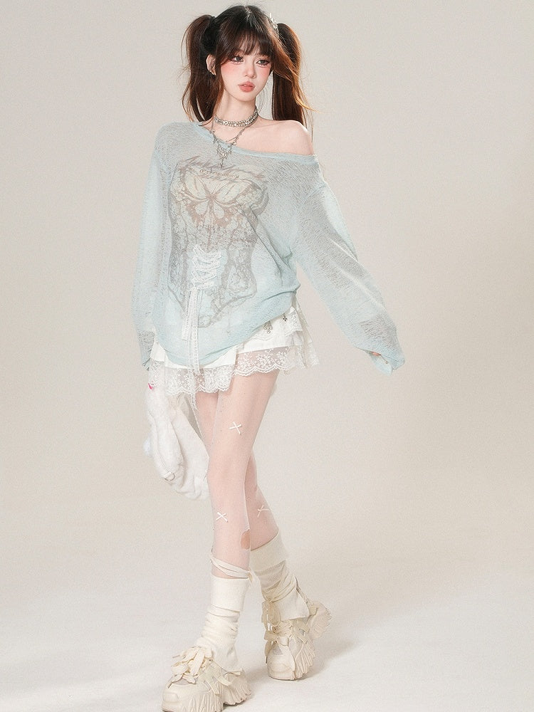 レーススカートトリム ホワイト グラマラス ティアード