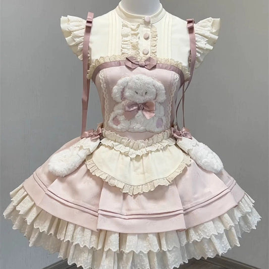 Pink Jirai Kei Bunny Trap Lolita Dress – Soft Doll-Style Daily Coord