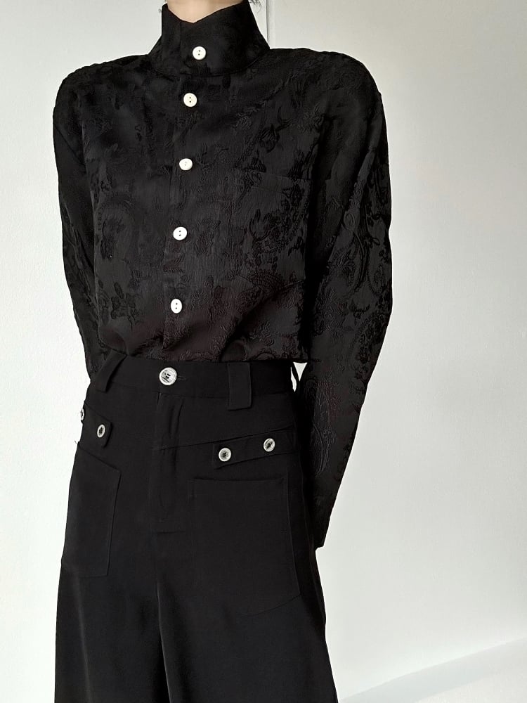 with Black Mandarin Floral Collar Shirt Embroidery Long-Sleeve Lolita Ouji