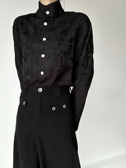 with Black Mandarin Floral Collar Shirt Embroidery Long-Sleeve Lolita Ouji