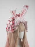 Bows Ruffled Bunny Lace Pastel Removable Ears with Wide Pink Hairband