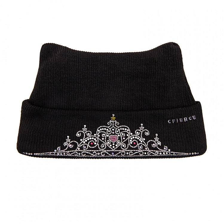 Y2K Knitted Beanie Crown Rhinestone Black